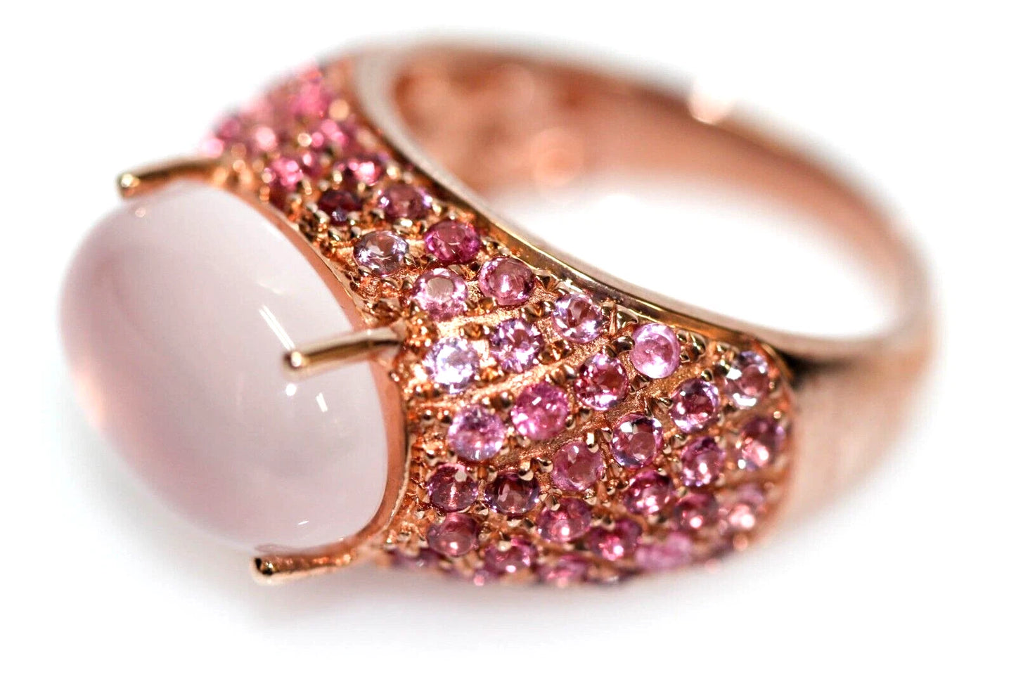 Rose Quartz, Pink Sapphire Plated With Pink Gold Ring