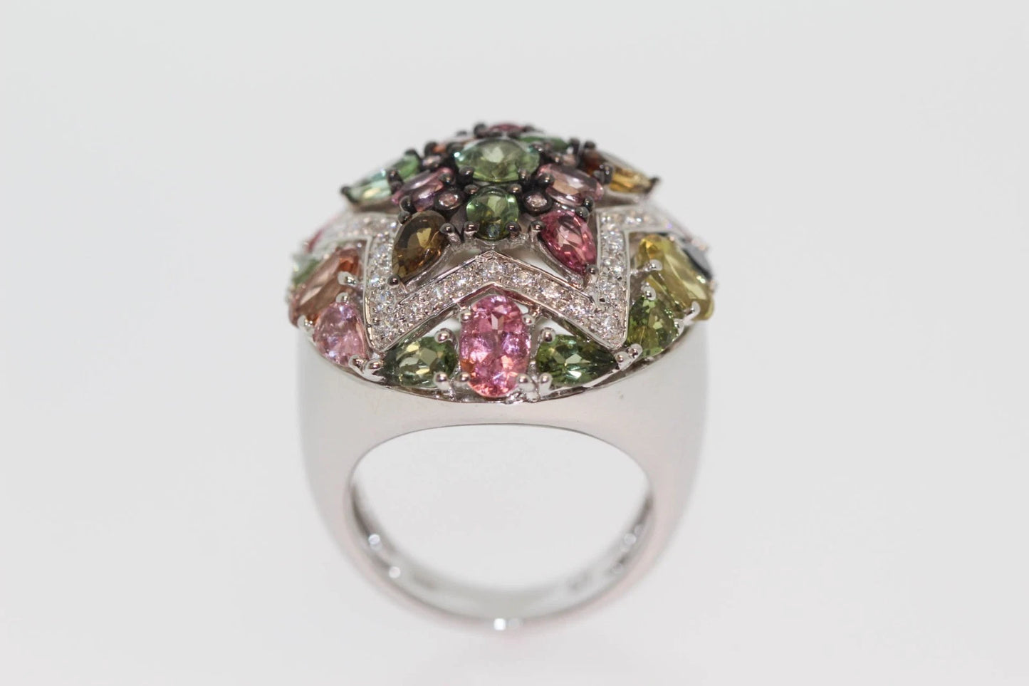925 Sterling Silver Multicolor Tourmaline w/White Topaz Ring (7.46 cts)
