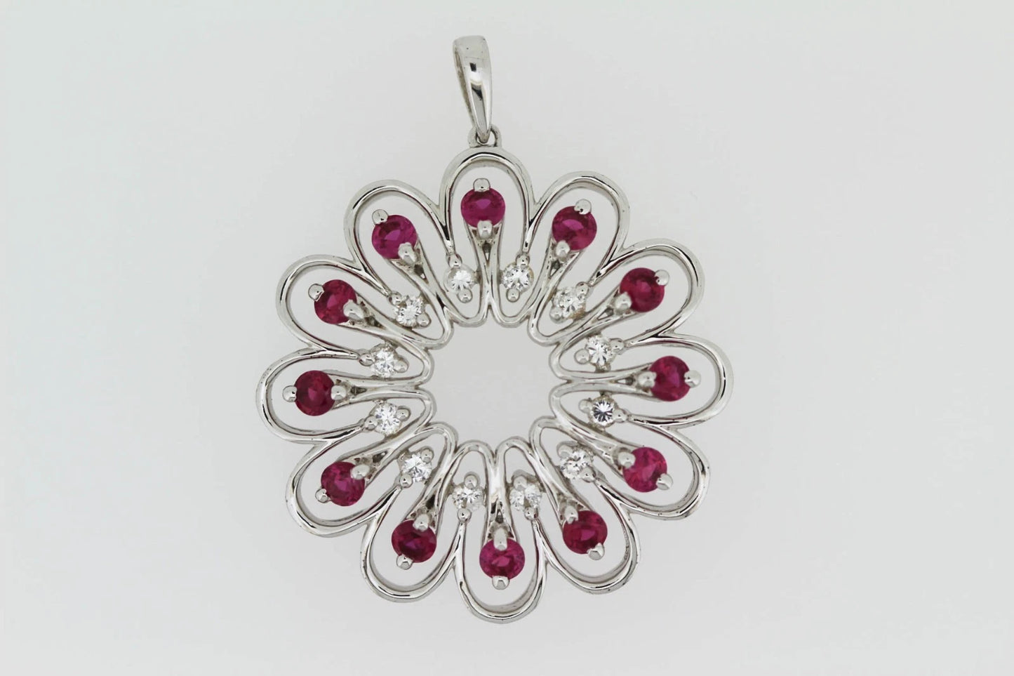925 Sterling Silver Synthetic Ruby w-White Topaz Pendant- 3DOT00 cts