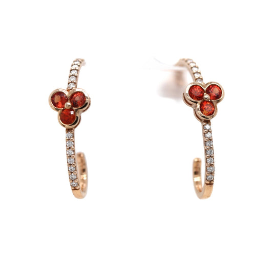 Red Sapphire- Diamond with Rose Gold Plated Earring