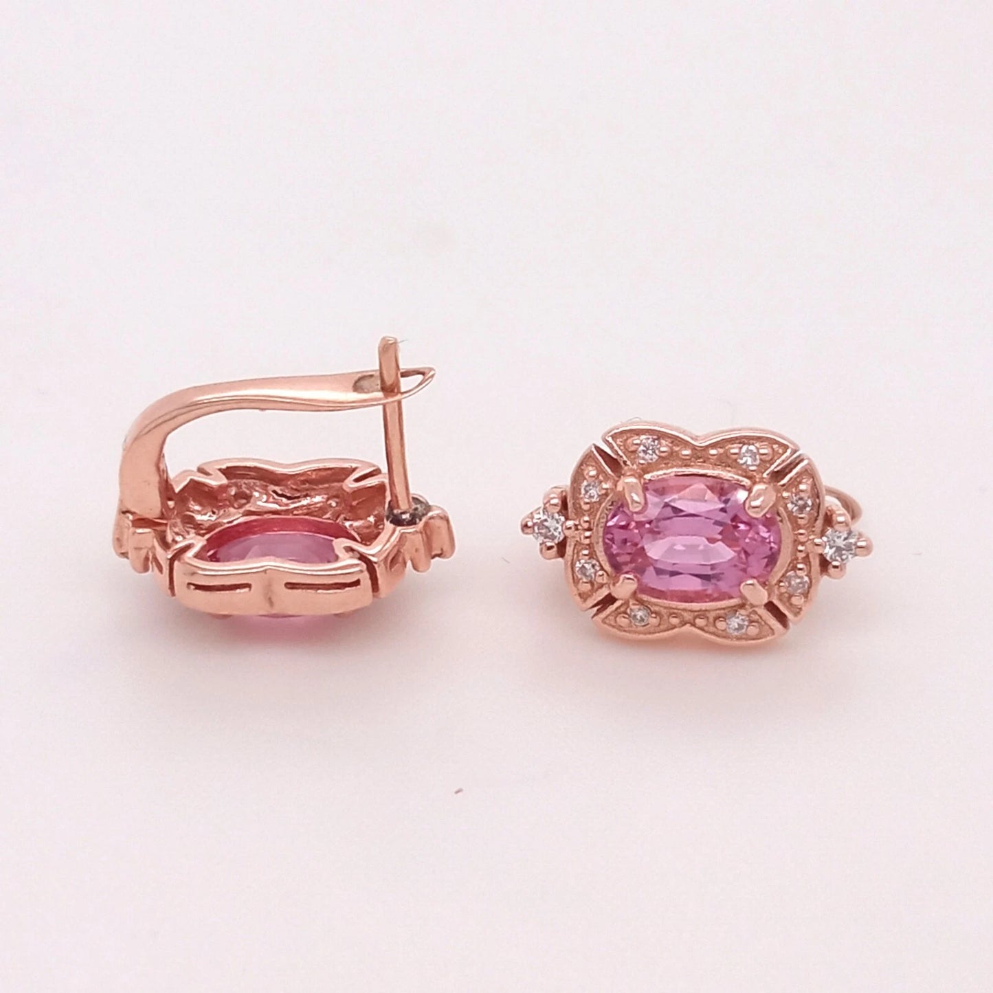 14K ROSE GOLD PINK SAPPHIRE EARRING