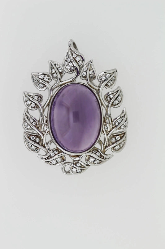 925 Sterling Silver Amethyst w-White Topaz Pendant - 12DOT74 cts