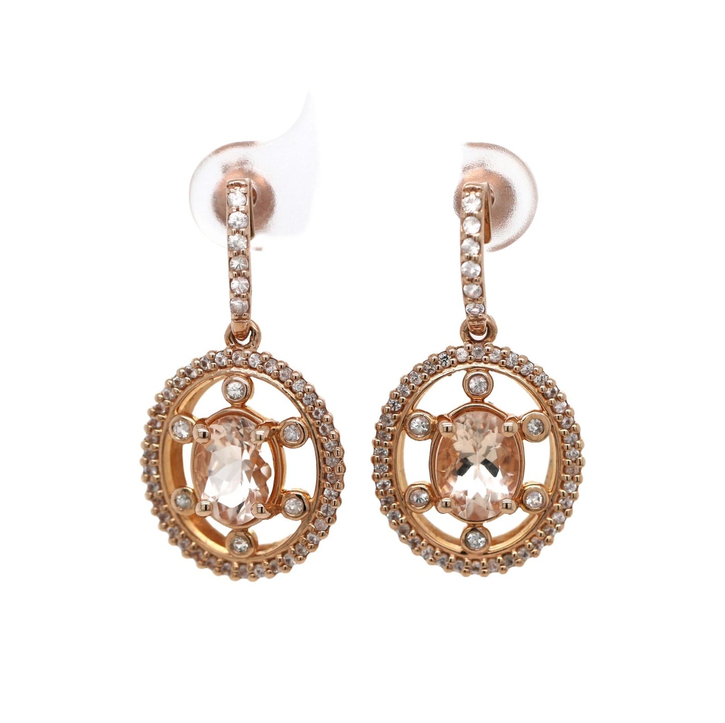 Rose Gold Plated Morganite - Sapphire Stud Earring