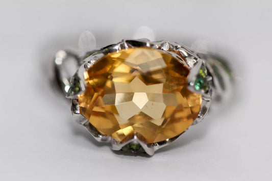 .925 Sterling Silver / Citrine / Chrome Diopside Ring .
