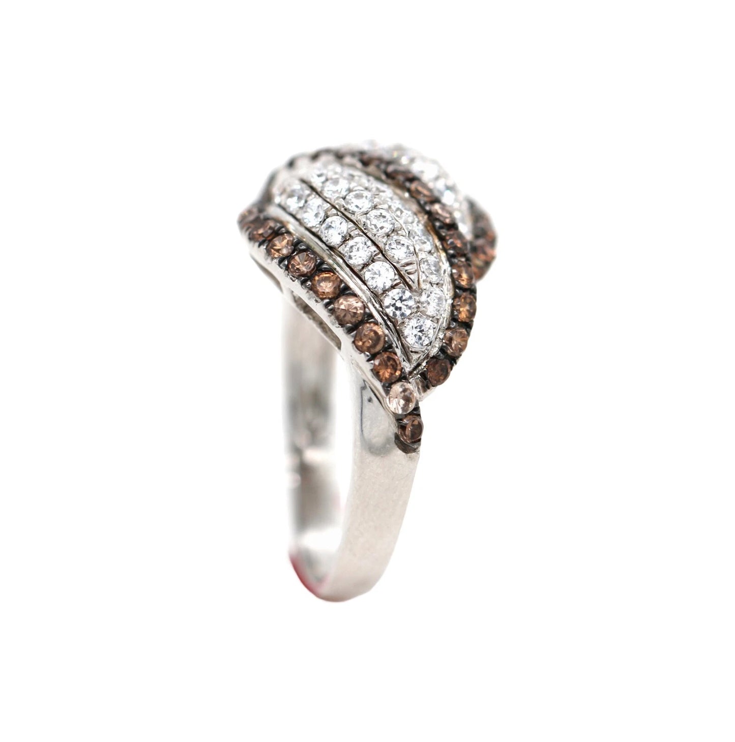 925 Brown Cubic Zirconia - White Topaz Ring - 2DOT50 cts