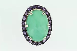 Ring-925 SS Chrysophase - Amethyst Ring - 49DOT80 cts