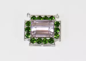 Pendant-925 Silver Pendant with Pink Amethyst - Chrome diopside