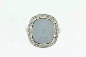 Ring-925 SS Blue Chalcedony - White Topaz Ring - 9DOT75 cts