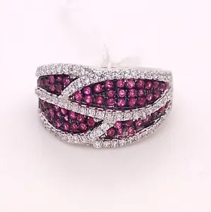 Ring-925 Synthetic Ruby-White Topaz Ring -1DOT96 cts