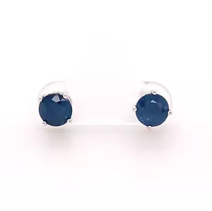 Earring-14K BLUE SAPPHIRE ROUND STUD EARRING 6MM, 1DOT97 CTS