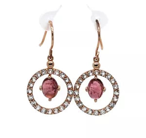 Earring-925 Rose Vermeil Pink Tourmaline - White Topaz Earring -4DOT44 cts