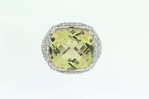 Ring-925 Lemon Quartz - White Topaz Ring - 17DOT57 cts