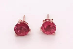 Earring-EXCELLENT 14K ROSE GOLD PINK ROUND TOURMALINE EARRING 7mm, HEAVY PUSH BACK
