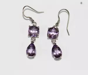 Earring-Amethyst- White Topaz Hook Earring