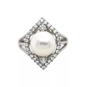 Ring-925 SS Pearl - White Topaz Ring - 6DOT91 cts