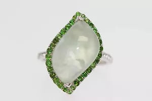 Ring-DOT925 Sterling Silver - Prehnite - Chrome Diopside - White Topaz Ring DOT