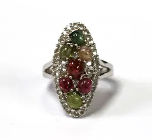 Ring-Tourmaline - White Topaz - 925 Silver Ring