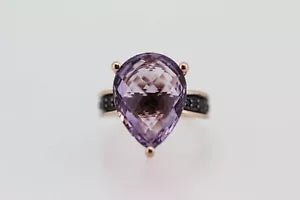 Ring-925 Vermeil Rose De France w- Black Spinel Ring -16DOT57 cts