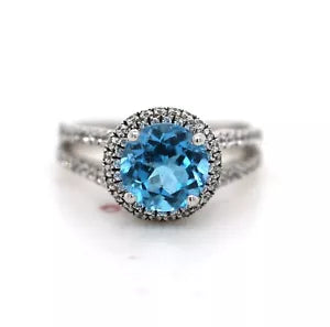 Ring-Swiss Blue Topaz - White Topaz Ring