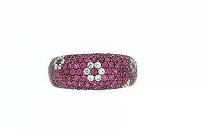 Ring-925 Synthetic Ruby - White Topaz Ring - 4DOT16 cts