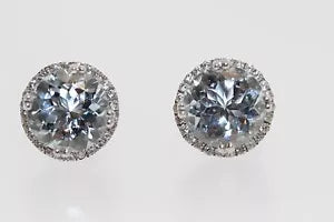 Earring-925 Aquamarine - White Zircon Stud Earrings - 4DOT25 cts