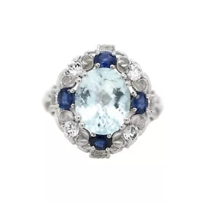 Ring-Aquamarine- Blue Sapphire- White Topaz Ring