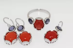 Miscellaenous-925 Orange Chalcedony - Iolite Set