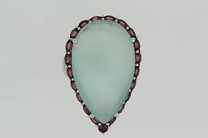Ring-925 Orange-Pink-Aqua Chalcedony w- Garnet & Rhodolite Ring-19DOT50 cts
