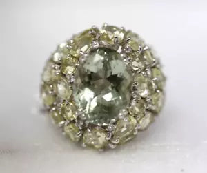Ring-Green Amethyst - Lemon Quartz - White Topaz Ring