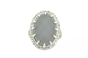 Ring-925 SS Blue Chalcedony - White Topaz Ring - 16DOT50 cts