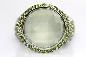 Ring-Prehnite - Chrome Diopside - Silver Ring