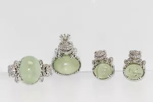 Miscellaenous-925 Sterling Silver Prehnite-White Topaz Set - 46DOT67 cts