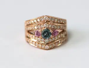 Ring-Santa Maria Aquamarine - Pink Sapphire - Diamond Ring