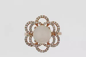 Ring-DOT925 Vermeil Moonstone - White Topaz Ring DOT