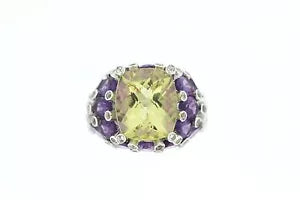 Ring-925 SS Lemon Quartz - Amethyst - White Topaz Ring - 15DOT70 cts