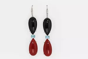 Earring-925 SS Orange-Black Chalcedony-Blue -White Topaz Earring-39DOT75 cts