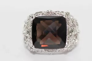 Ring-DOT925 Sterling Silver - Smokey Quartz - White Topaz Ring DOT