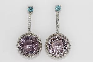 Earring-925 Sterling Silver Rose De France-Blue Topaz- White Topaz Earring-24DOT24 cts