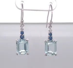 Earring-Aquamarine- Blue Sapphire- White Sapphire Hook Earring