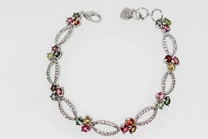 Bracelet-925 SS Multicolor Tourmaline-White Topaz Bracelet 7 3-4 " -5DOT78 cts
