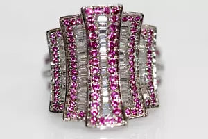 Ring-Syn Ruby & White Tapered Cz Ring