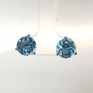 Earring-ELEGANT 14K AQUAMARINE ROUND STUD EARRING 8MM, 3DOT41 CTS