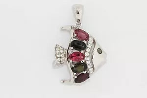Pendant-925 Multicolor Tourmaline - White Topaz Fish Pendant - 1DOT92 cts