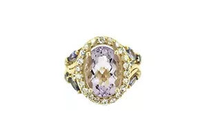 Ring-925 Vermeil Pink Amethyst - Tanzanite - White Topaz Ring - 6DOT80 cts