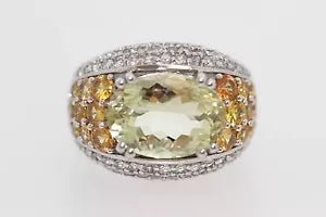 Ring-DOT925 Sterling Silver - Orthoclase - Yellow Sapphire - White Topaz Ring