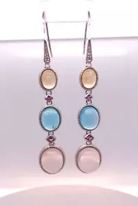 Earring-Rose Quartz- Blue Topaz- Citrine- Pink Tourmaline Hook Earring