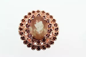 Ring-925 Rose Vermeil Sunstone -Rhodolite-Garnet Ring-5DOT90 cts