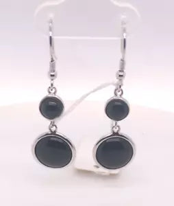 Earring-Black Agate 925 Silver Dangle-Drop Earring