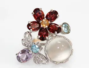 Ring-Excellent Design Garnet- Ame- BT- Moonstone-Citrine- White Topaz Ring
