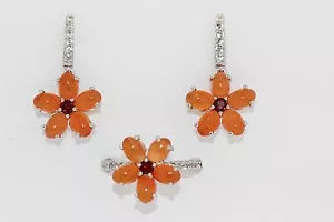 Earring-925 SS Orange Chalcedony-Garnet-White Topaz Ring,Earring Set-11DOT21 cts